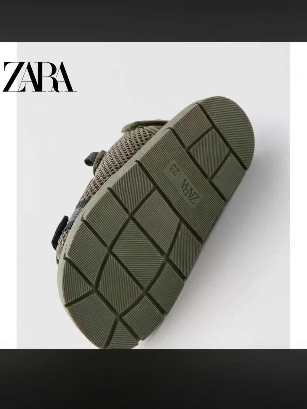 Zara Olive Green Mesh Hook-and-Loop Kids Sandals
